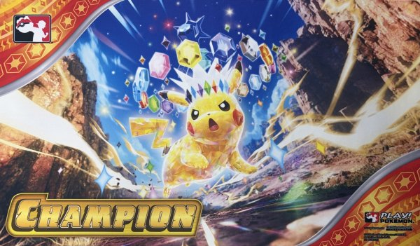 画像1: プレイマット テラスタル ピカチュウ LEAGUE CUP CHAMPION (1)